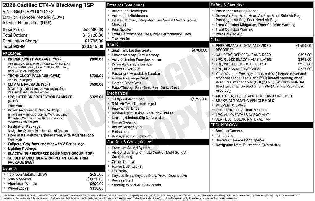 2026 Cadillac CT4-V V-Series Blackwing