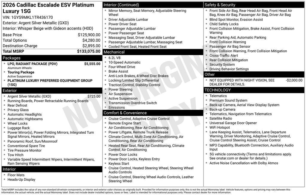 2026 Cadillac Escalade ESV Platinum Luxury