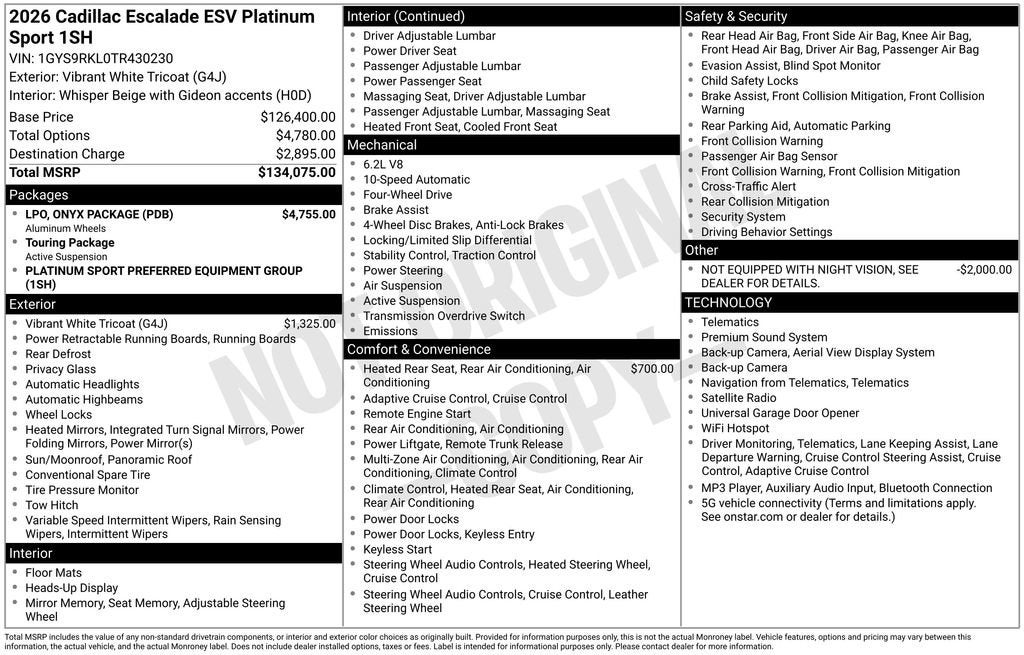 2026 Cadillac Escalade ESV Platinum Sport