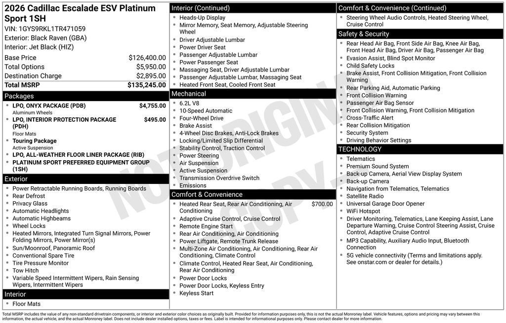 2026 Cadillac Escalade ESV Platinum Sport