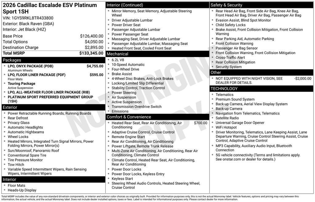 2026 Cadillac Escalade ESV Platinum Sport