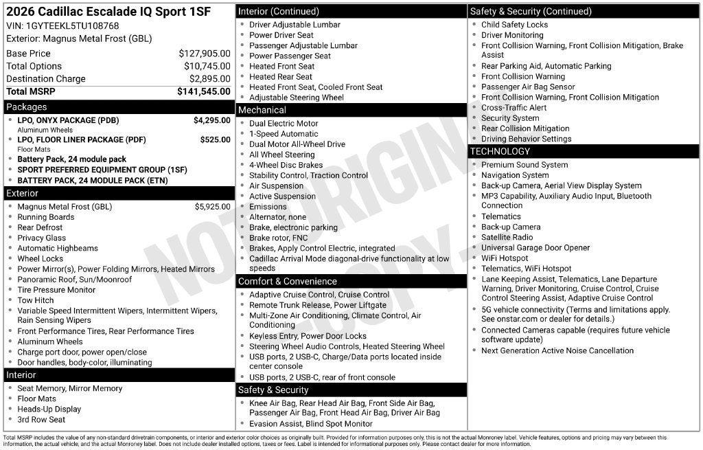 2026 Cadillac ESCALADE IQ Sport