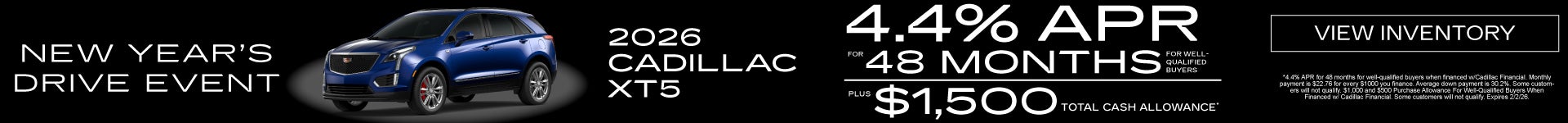 2026 Cadillac XT5 4.4% APR for 48 Months PLUS $1,500 Total Cash Allowance*