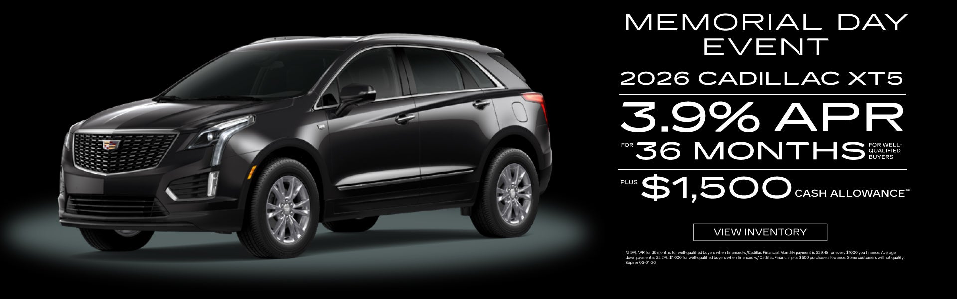 2026 Cadillac XT5	3.9% APR for 36 months PLUS $1,500 Cash Al
