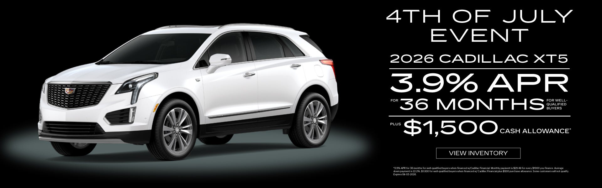 2026 Cadillac XT5	3.9% APR for 36 months PLUS $1,500 Cash Al